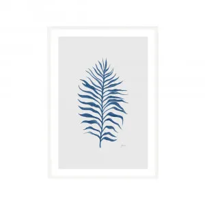 Tropical Fine Living Leaf in Navy Blue with Whisper Grey Fine Art Print | FRAMED White Boxed Frame A2 Poster (42cm x 59.4cm) by Luxe Mirrors, a Artwork & Wall Decor for sale on Style Sourcebook