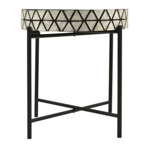 Tribajra Round Capiz Shell Tray Top Side Table, Ivory / Black by Casa Sano, a Side Table for sale on Style Sourcebook