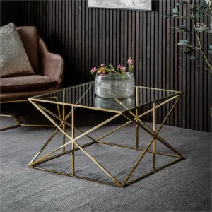 Geomora Glass Topped Stainless Steel Square Coffee Table, 80cm, Gold by Casa Bella, a Coffee Table for sale on Style Sourcebook