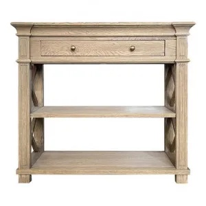 Heston Oak Timber Console Table, 90cm, Weathered Oak by Elegance Provinciale, a Console Table for sale on Style Sourcebook