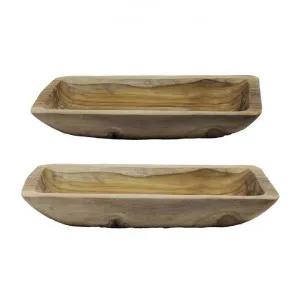 Malaga 2 Piece Teak Timber Rectangular Boat Bowl Set by Florabelle, a Bowls for sale on Style Sourcebook