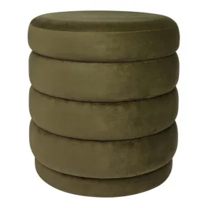 Demi Velvet Fabric Round Ottoman Stool, Olive by Cozy Lighting & Living, a Ottomans for sale on Style Sourcebook