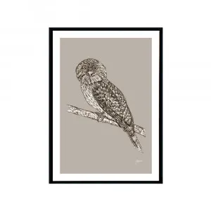 Tawny Frogmouth Australian Bird in Pine Cone Fine Art Print | FRAMED Black Boxed Frame A3 (29.7cm x 42cm) by Luxe Mirrors, a Artwork & Wall Decor for sale on Style Sourcebook