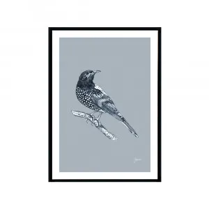 Regent Honeyeater Australian Bird in Wedgewood Blue Fine Art Print | FRAMED Black Boxed Frame A3 (29.7cm x 42cm) by Luxe Mirrors, a Artwork & Wall Decor for sale on Style Sourcebook