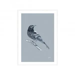 Regent Honeyeater Australian Bird in Wedgewood Blue Fine Art Print | FRAMED White Boxed Frame A3 (29.7cm x 42cm) by Luxe Mirrors, a Artwork & Wall Decor for sale on Style Sourcebook