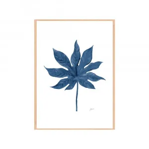 Aralia Living Leaf in Navy Blue Fine Art Print | FRAMED Tasmanian Oak Boxed Frame A3 (29.7cm x 42cm) by Luxe Mirrors, a Artwork & Wall Decor for sale on Style Sourcebook