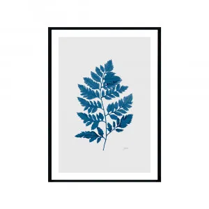 Lush Fern Living in Navy Blue with Whisper Grey Fine Art Print | FRAMED Black Boxed Frame A3 (29.7cm x 42cm) by Luxe Mirrors, a Artwork & Wall Decor for sale on Style Sourcebook