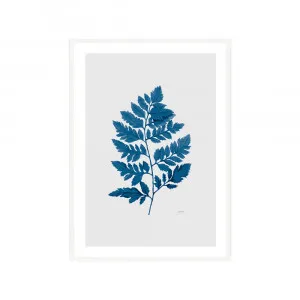 Lush Fern Living in Navy Blue with Whisper Grey Fine Art Print | FRAMED White Boxed Frame A3 (29.7cm x 42cm) by Luxe Mirrors, a Artwork & Wall Decor for sale on Style Sourcebook