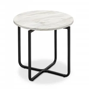 Clarina Ivory Marble Round Side Table, Black by L3 Home, a Side Table for sale on Style Sourcebook