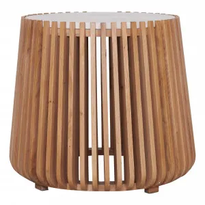 Pila Round Side Table 60cm in American Oak / Italian Travertine by OzDesignFurniture, a Side Table for sale on Style Sourcebook