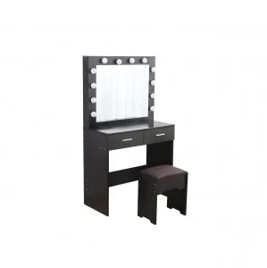 Francesca Vanity Set Black with Lighted Mirror and Stool by Luxe Mirrors, a Shaving Cabinets for sale on Style Sourcebook