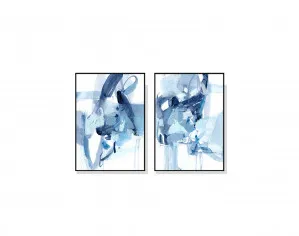 Set of 2 White and Blue Abstract Wall Art Canvas 3 sizes available 70cm x 50cm by Luxe Mirrors, a Artwork & Wall Decor for sale on Style Sourcebook