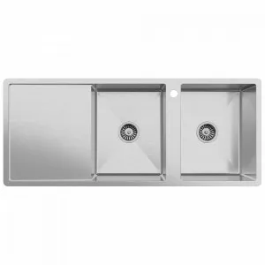Buildmat Theo 1200x500 Double Bowl with Taphole Left Drain Board Sink by Buildmat, a Kitchen Sinks for sale on Style Sourcebook