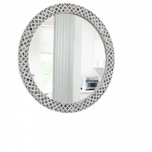 Motif' Bone Inlay Round Mirror- Blue/ Grey by Style My Home, a Mirrors for sale on Style Sourcebook