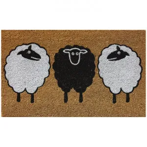 Black & White Sheeps Coir Doormat, 75x45cm by Solemate, a Doormats for sale on Style Sourcebook