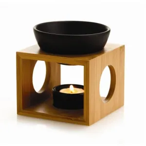 Oil Burner Set w- Bamboo Holder - Black - 12 x 12 x 9.5cm by Casa Sano, a Candles & Fragrances for sale on Style Sourcebook