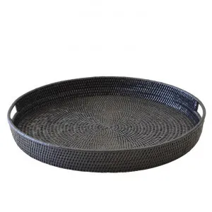 Savannah Rattan Tray, Round, Large, Black by COJO Home, a Trays for sale on Style Sourcebook