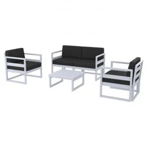 Siesta Mykonos 4 Piece Outdoor Lounge Set with Cushions, 2+1+1 Seater, Silver Grey / Black by Siesta, a Outdoor Sofas for sale on Style Sourcebook