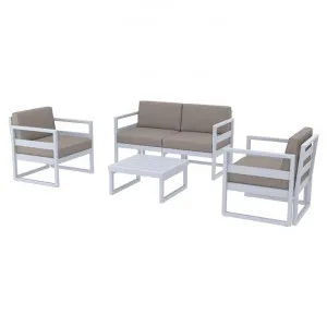 Siesta Mykonos 4 Piece Outdoor Lounge Set with Cushions, 2+1+1 Seater, Silver Grey / Light Brown by Siesta, a Outdoor Sofas for sale on Style Sourcebook