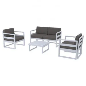 Siesta Mykonos 4 Piece Outdoor Lounge Set with Cushions, 2+1+1 Seater, Silver Grey / Dark Grey by Siesta, a Outdoor Sofas for sale on Style Sourcebook