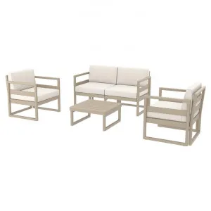 Siesta Mykonos 4 Piece Outdoor Lounge Set with Cushions, 2+1+1 Seater, Taupe / Beige by Siesta, a Outdoor Sofas for sale on Style Sourcebook