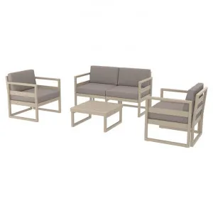 Siesta Mykonos 4 Piece Outdoor Lounge Set with Cushions, 2+1+1 Seater, Taupe / Light Brown by Siesta, a Outdoor Sofas for sale on Style Sourcebook
