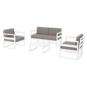 Siesta Mykonos 4 Piece Outdoor Lounge Set with Cushions, 2+1+1 Seater, White / Light Brown by Siesta, a Outdoor Sofas for sale on Style Sourcebook