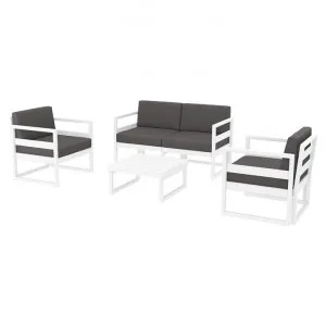 Siesta Mykonos 4 Piece Outdoor Lounge Set with Cushions, 2+1+1 Seater, White / Dark Grey by Siesta, a Outdoor Sofas for sale on Style Sourcebook