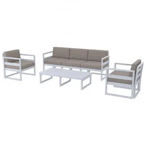 Siesta Mykonos 4 Piece Outdoor Lounge Set with Cushions, 3+1+1 Seater, Silver Grey / Light Brown by Siesta, a Outdoor Sofas for sale on Style Sourcebook