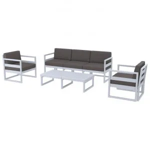 Siesta Mykonos 4 Piece Outdoor Lounge Set with Cushions, 3+1+1 Seater, Silver Grey / Dark Grey by Siesta, a Outdoor Sofas for sale on Style Sourcebook