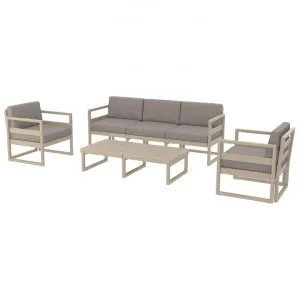 Siesta Mykonos 4 Piece Outdoor Lounge Set with Cushions, 3+1+1 Seater, Taupe / Light Brown by Siesta, a Outdoor Sofas for sale on Style Sourcebook
