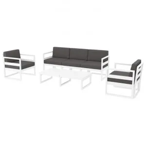 Siesta Mykonos 4 Piece Outdoor Lounge Set with Cushions, 3+1+1 Seater, White / Dark Grey by Siesta, a Outdoor Sofas for sale on Style Sourcebook