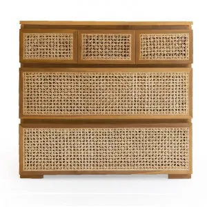 Destin Teak Timber & Rattan 5 Drawer Chest by Ambience Interiors, a Cabinets, Chests for sale on Style Sourcebook