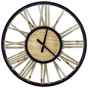 Cilla Iron & Wood Frame Round Wall Clock, 70cm by NF Living, a Clocks for sale on Style Sourcebook