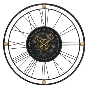 Traveler Iron Frame Round Skeleton Wall Clock, 80cm by Philbee Interiors, a Clocks for sale on Style Sourcebook