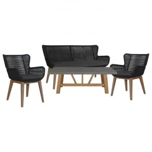 Walmer 4 Piece Rope & Eucalyptus Timber Outdoor Lounge Set, 3+1+1 Seater by Dodicci, a Outdoor Sofas for sale on Style Sourcebook