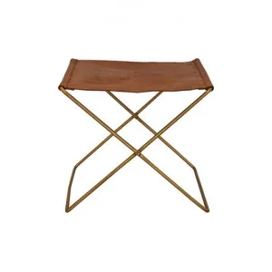 Palma Leather & Iron Foldable Camp Stool, Tan / Antique Brass by French Country Collection, a Stools for sale on Style Sourcebook