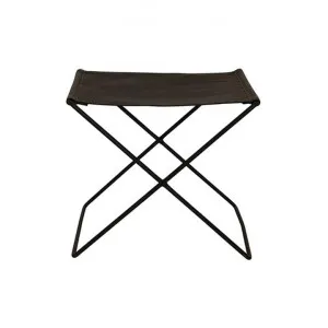 Palma Leather & Iron Foldable Camp Stool, Black by French Country Collection, a Stools for sale on Style Sourcebook