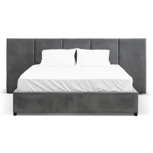 Ambrosio Velvet Fabric Gas Lift Platform Bed, King, Charcoal by Conception Living, a Beds & Bed Frames for sale on Style Sourcebook