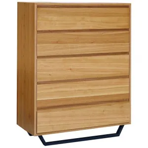 Milsons Blue Gum Timber & Metal 5 Drawer Tallboy by Mossel Dalton, a Dressers & Chests of Drawers for sale on Style Sourcebook