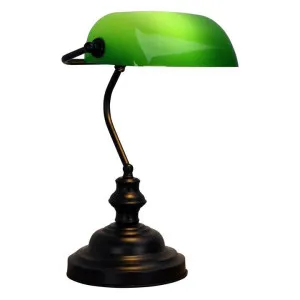 Bankers Metal & Glass Desk Lamp, Green / Black by Oriel Lighting, a Desk Lamps for sale on Style Sourcebook