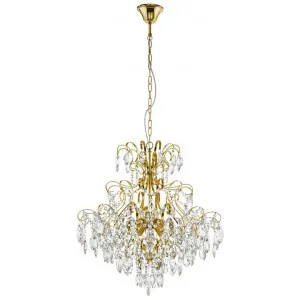 Fenoullet Metal & Crystal Glass Droplet Chandelier, 5 Light, Brass by Eglo, a Chandeliers for sale on Style Sourcebook