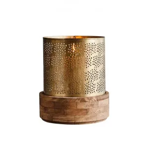 Siena Perforated Iron & Timber Hurricane Lamp, Large, Antique Brass by Zaffero, a Lanterns for sale on Style Sourcebook