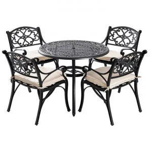Marco 5 Piece Cast Aluminium Round Outdoor Dining Table Set, 90cm, Black by CHL Enterprises, a Outdoor Dining Sets for sale on Style Sourcebook