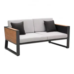 Indosoul St Lucia Teak Timber & Metal Outdoor Sofa, 2 Seater, Charcoal by Indosoul, a Outdoor Sofas for sale on Style Sourcebook