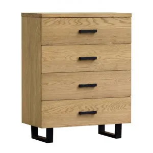 Heston European Oak Timber & Metal 4 Drawer Tallboy, Natural by MY Room, a Dressers & Chests of Drawers for sale on Style Sourcebook