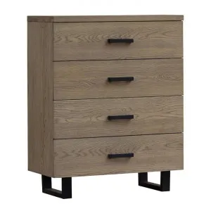 Heston European Oak Timber & Metal 4 Drawer Tallboy, Smoke by MY Room, a Dressers & Chests of Drawers for sale on Style Sourcebook