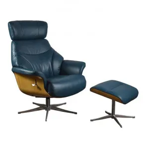 Ares Leather Swivel Manual Recliner Armchair with Footstool, Navy by My Commercial Furniture, a Chairs for sale on Style Sourcebook
