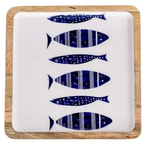 Atlantic Fish Enamelled Mango Wood Square Tray by Casa Uno, a Trays for sale on Style Sourcebook