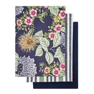 Hydrangea Cotton Tea Towel Set, Pack of 3, Navy by j.elliot HOME, a Tea Towels for sale on Style Sourcebook